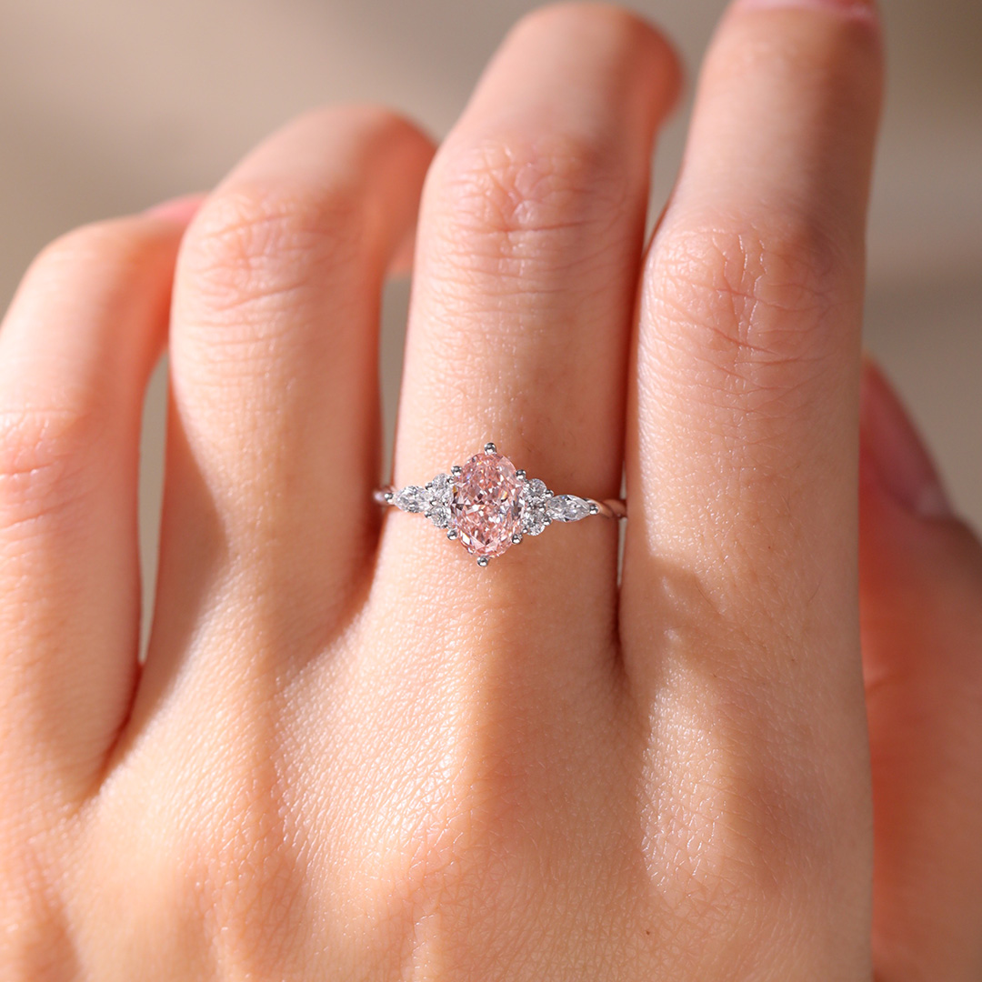 1.5ct Pink Diamond Engagement Ring Oval Lab Diamond Twisted Ring