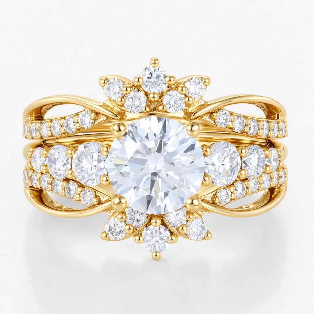 1ct Round Cut Lab Grown Diamond Graduated Side-Stone Bridal Ring Set in White Gold