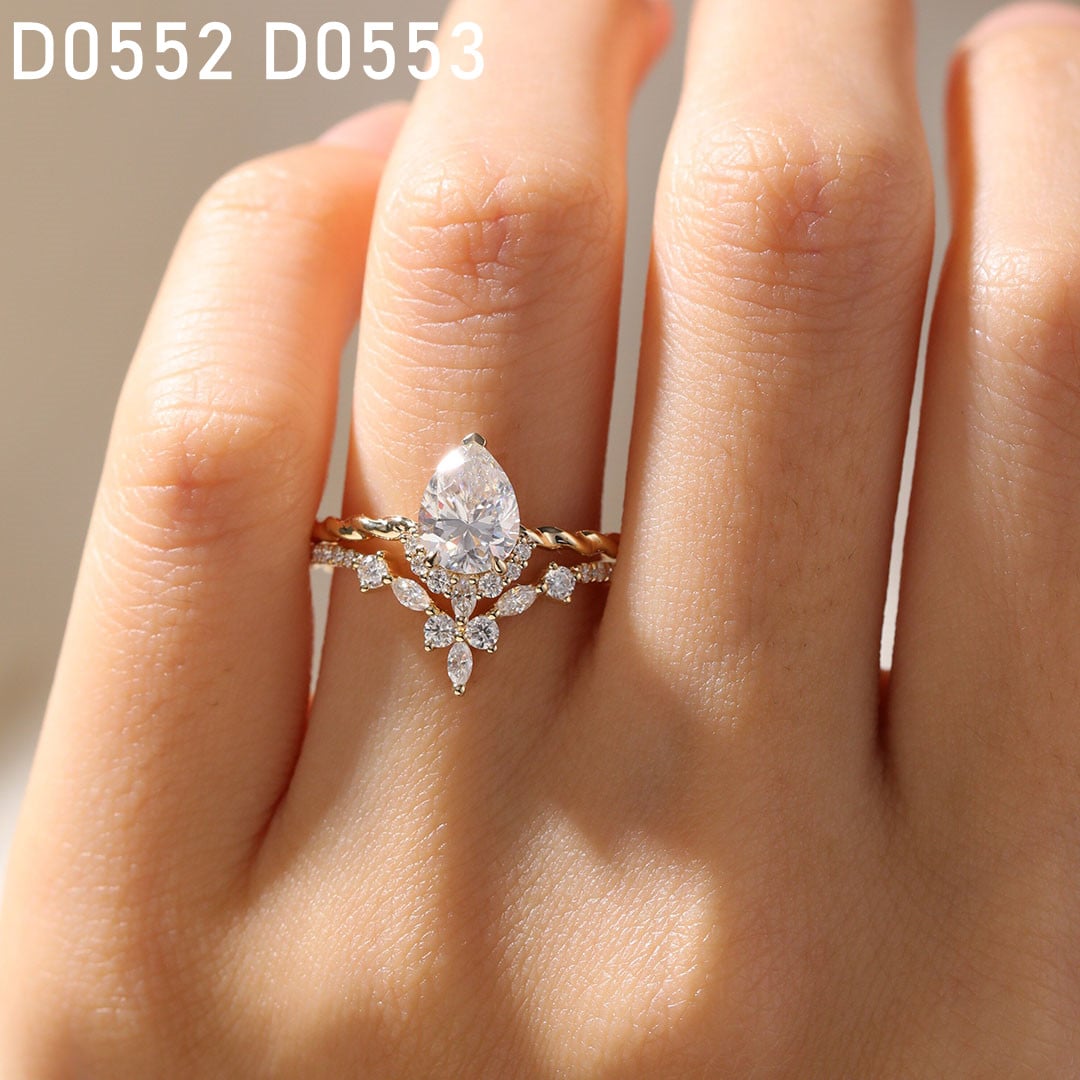 Yellow Gold Stackable Rings Marquise Cut Moissanite Engagement Ring