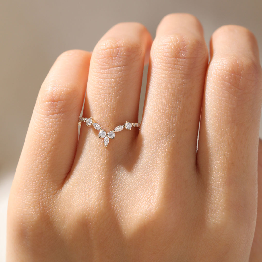 Yellow Gold Stackable Rings Marquise Cut Moissanite Engagement Ring
