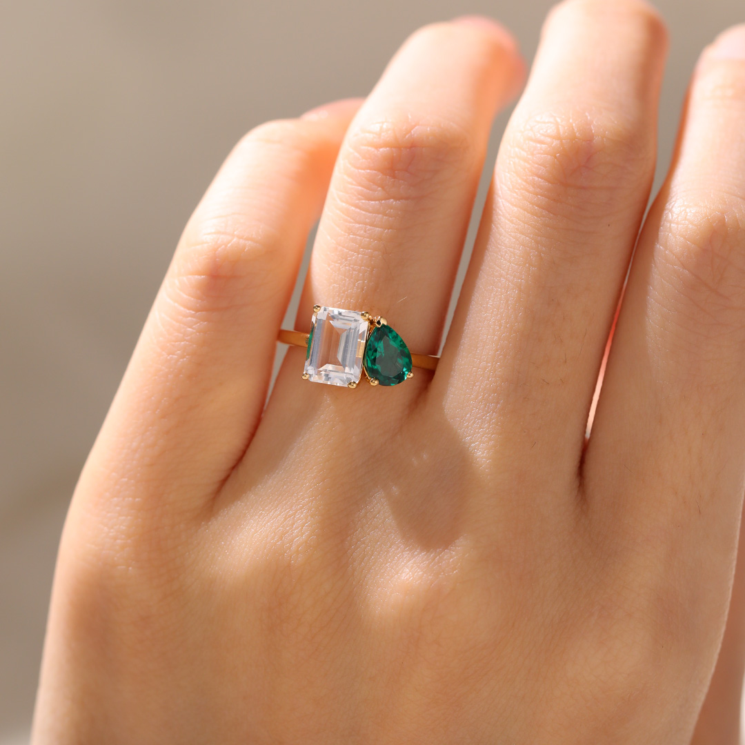 Emerald and Diamond Ring Toi Et Moi Simple Engagement Ring