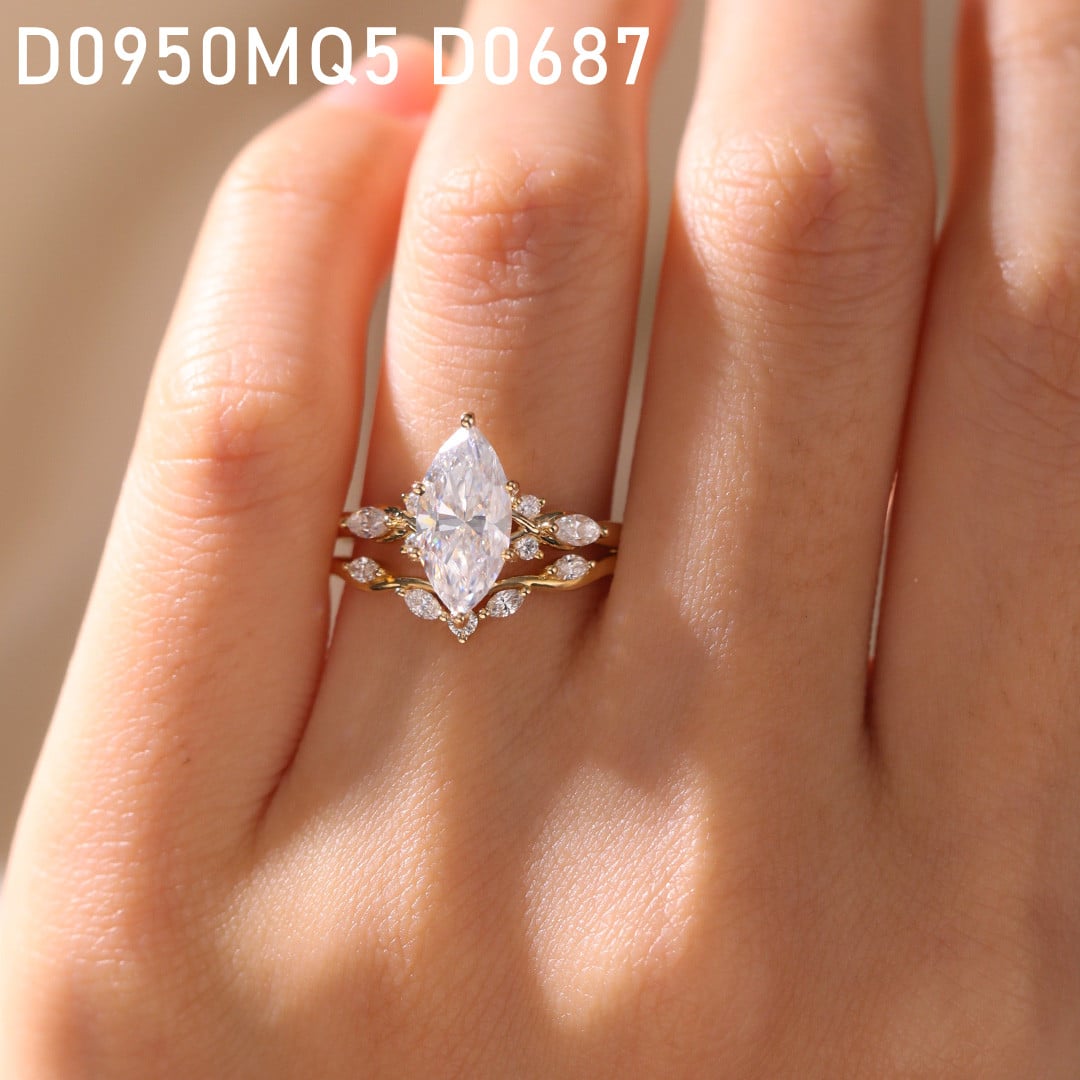 Rose Gold Round Cut Moissanite Rings Curved Matching Wedding Band