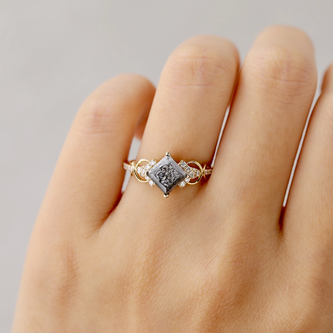 14K White Gold Princess Cut Lab Grown Diamond Engagement Ring