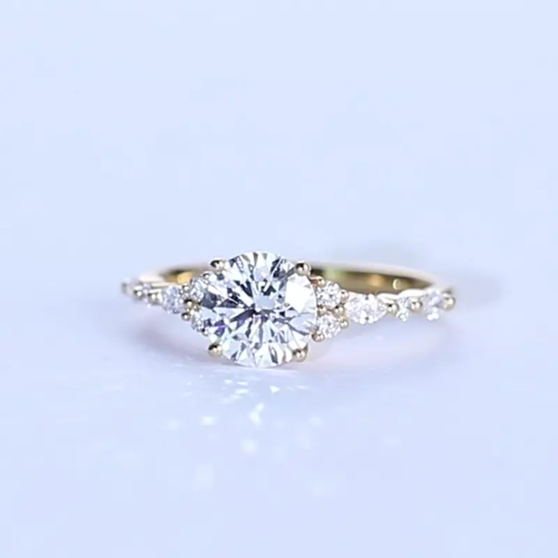 1CT Yellow Gold Round Cut Lab Diamond Simple Engagement Rings