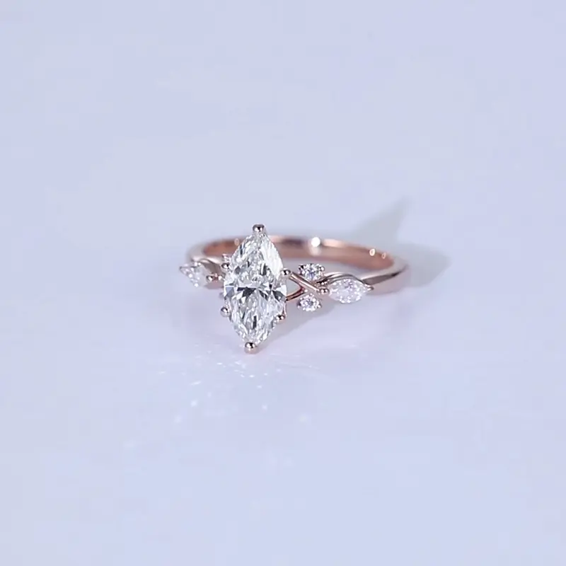 1 Carat Lab Diamond Ring Marquise Cut Unique 6-Prong Bridal Ring in White Gold