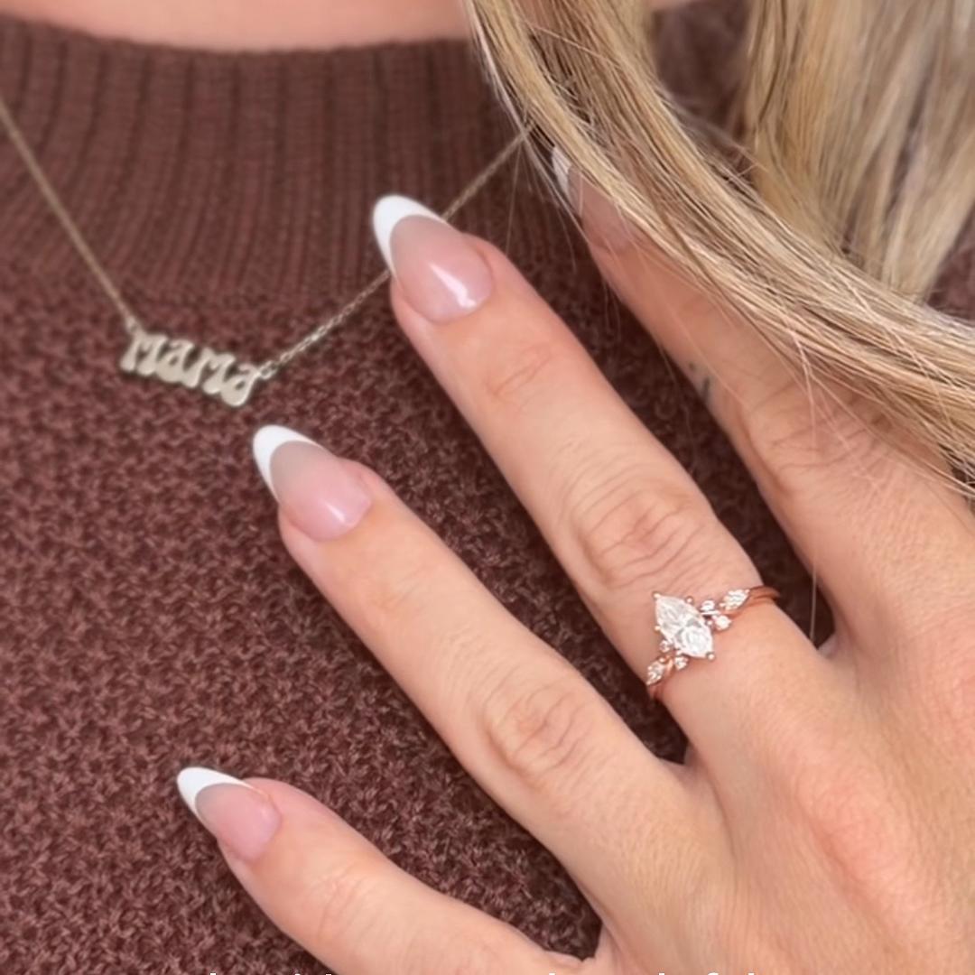 1 Carat Lab Diamond Ring Marquise Cut Unique 6-Prong Bridal Ring in Rose Gold