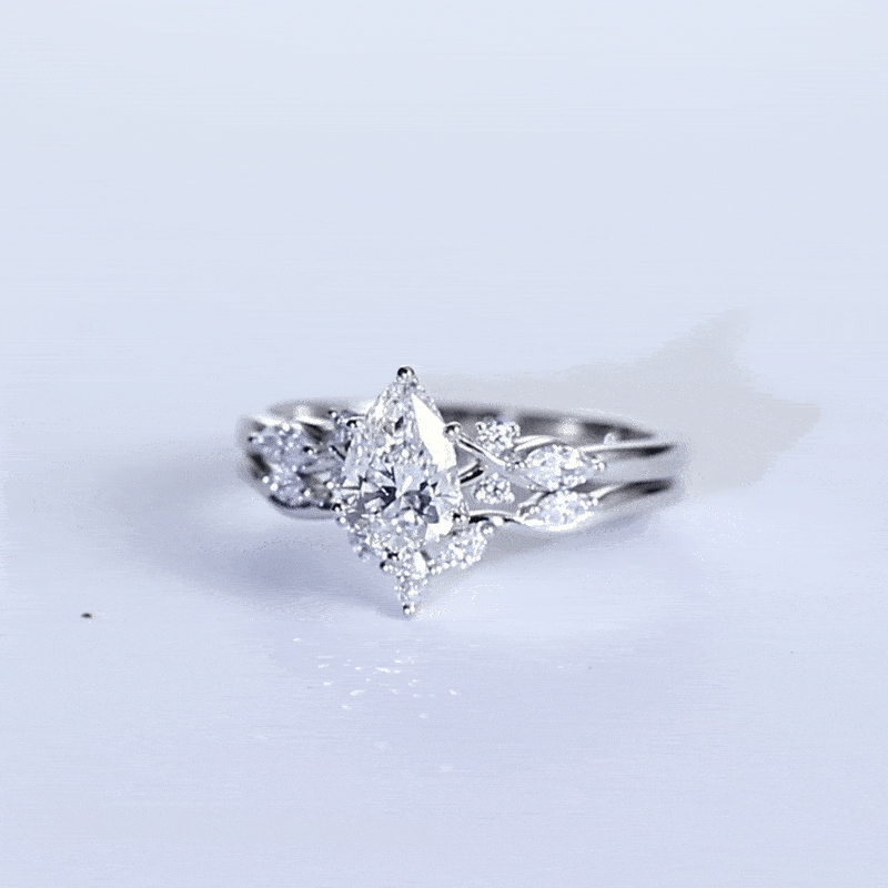 White Gold Pear Shaped Lab Diamond Ring Set with Vine Filigree Band