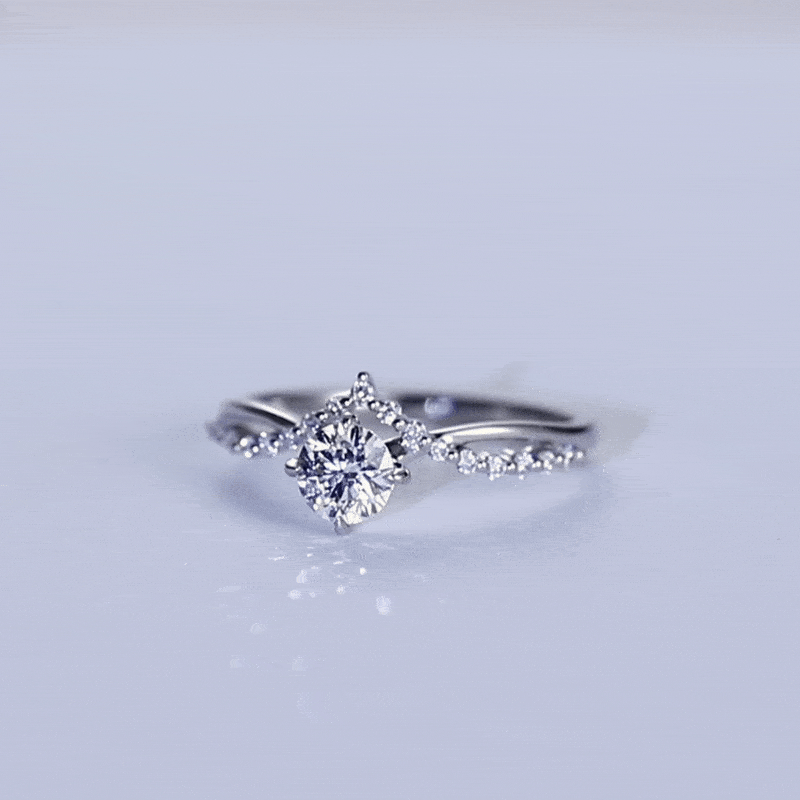 0.5ct Colorless VS+ Round Cut Lab Grown Diamond Crossover 4 Claw Prong Engagement Promise Ring in White Gold