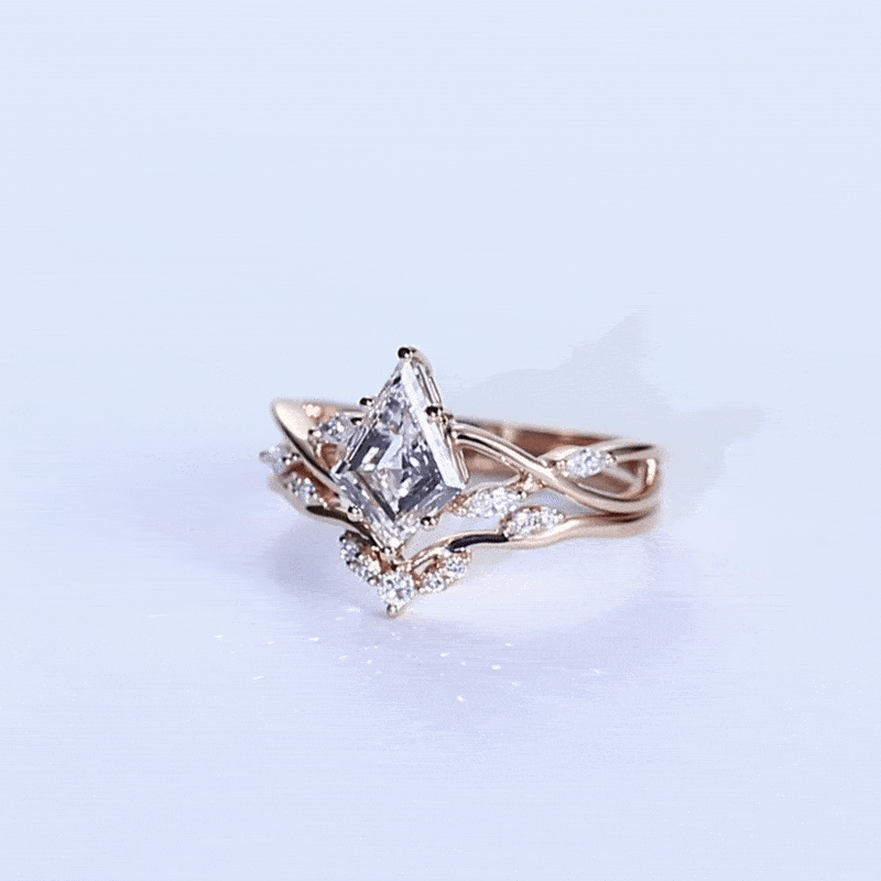 Lab Created Diamond Wedding Set Rings Vintage 14k Rose Gold Ring