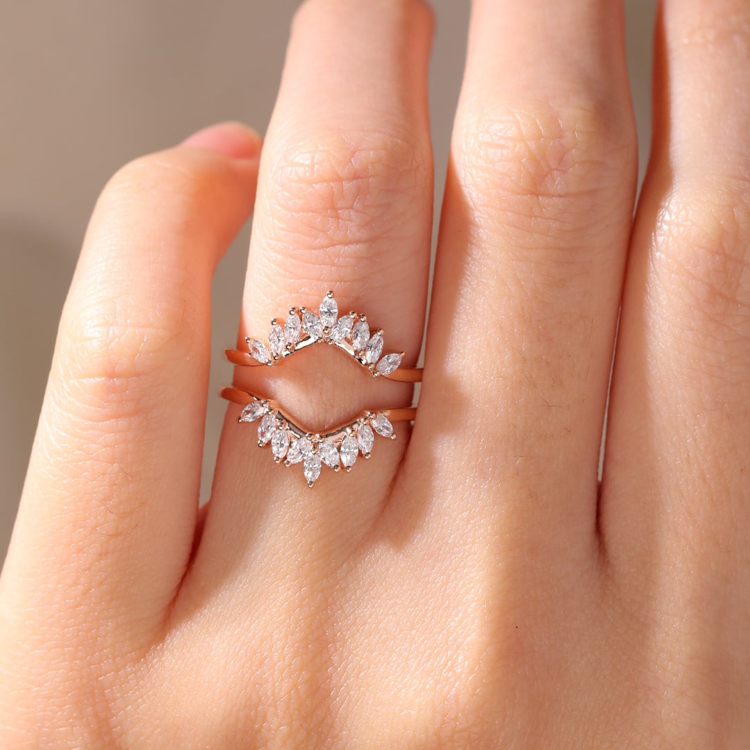 Double Band Wedding Ring Marquise Diamond Rings Lab Diamonds