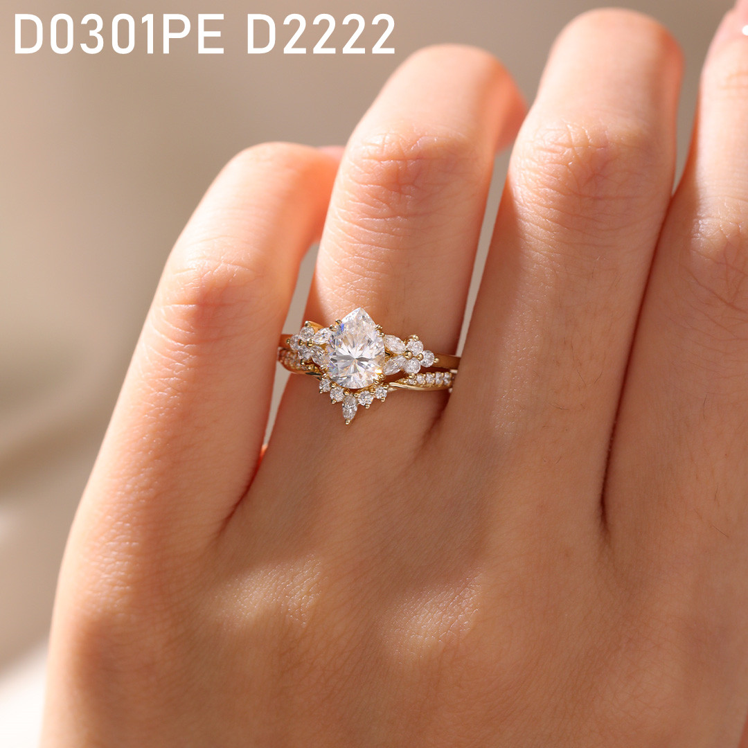 Curved Gold Wedding Band Lab Grown Diamond Wedding Rings Stack
