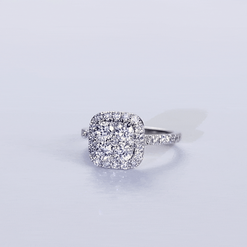 Cushion Cut Lab Grown Diamond Rings 1ct Halo Pave Bridal Ring in White Gold