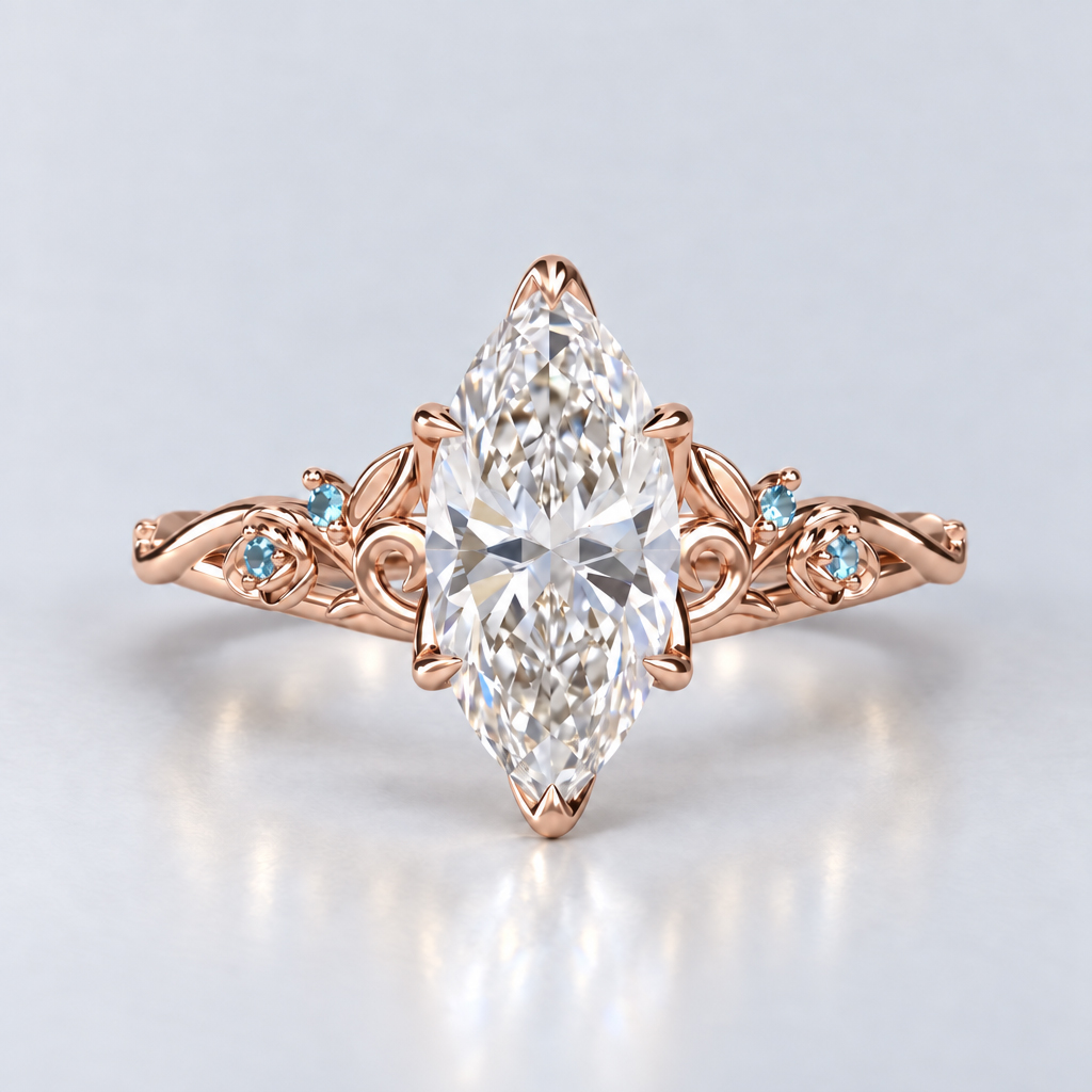 1.5ct Marquise Cut Lab Grown Diamond Garland Engagement Ring in Yellow Gold