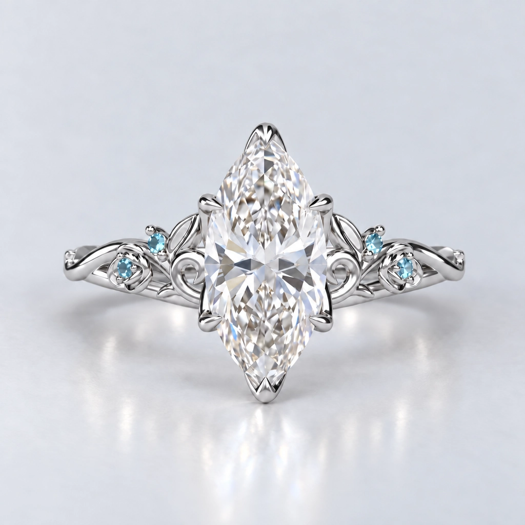 1.5ct Marquise Cut Lab Grown Diamond Garland Engagement Ring in Yellow Gold