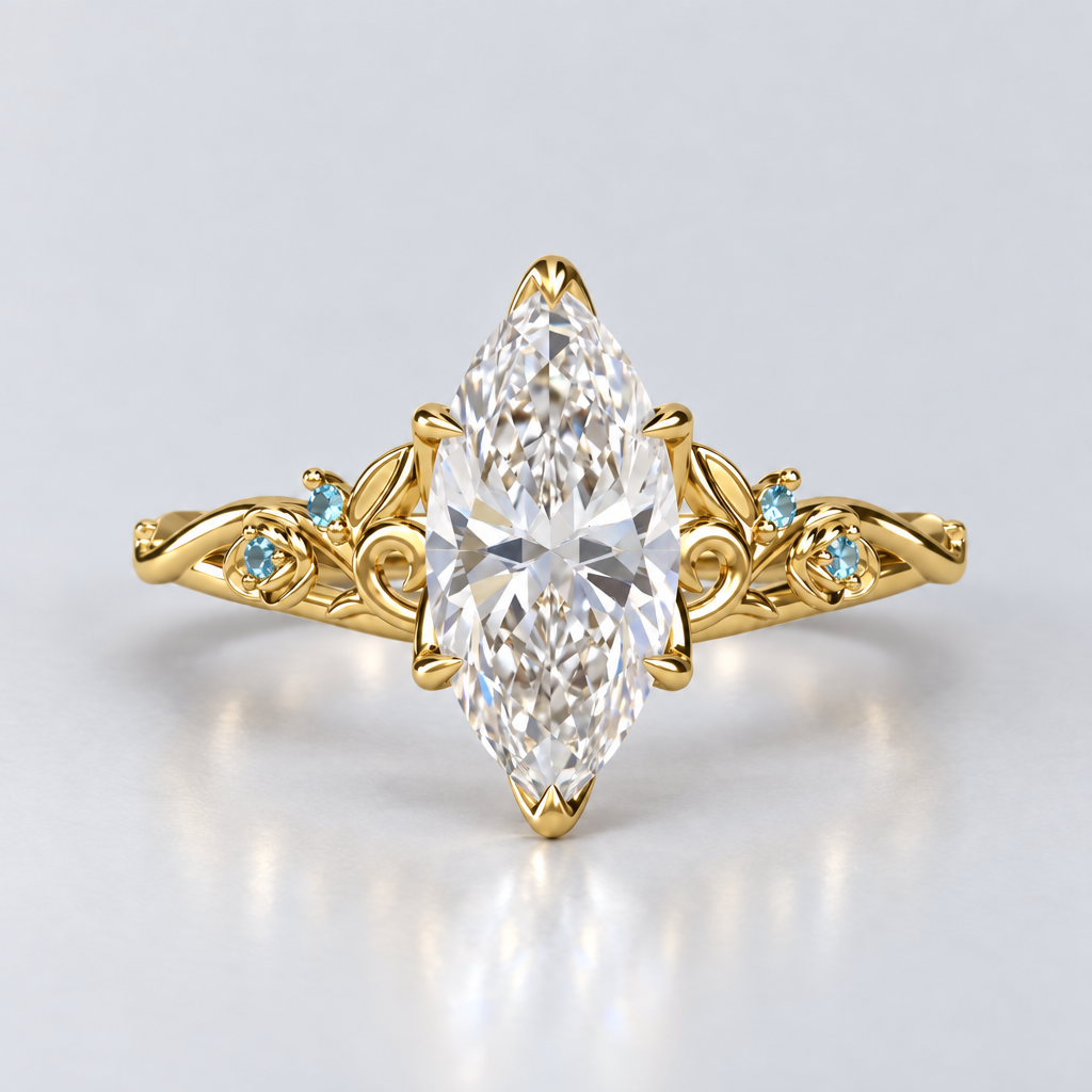 1.5ct Marquise Cut Lab Grown Diamond Garland Engagement Ring in Yellow Gold