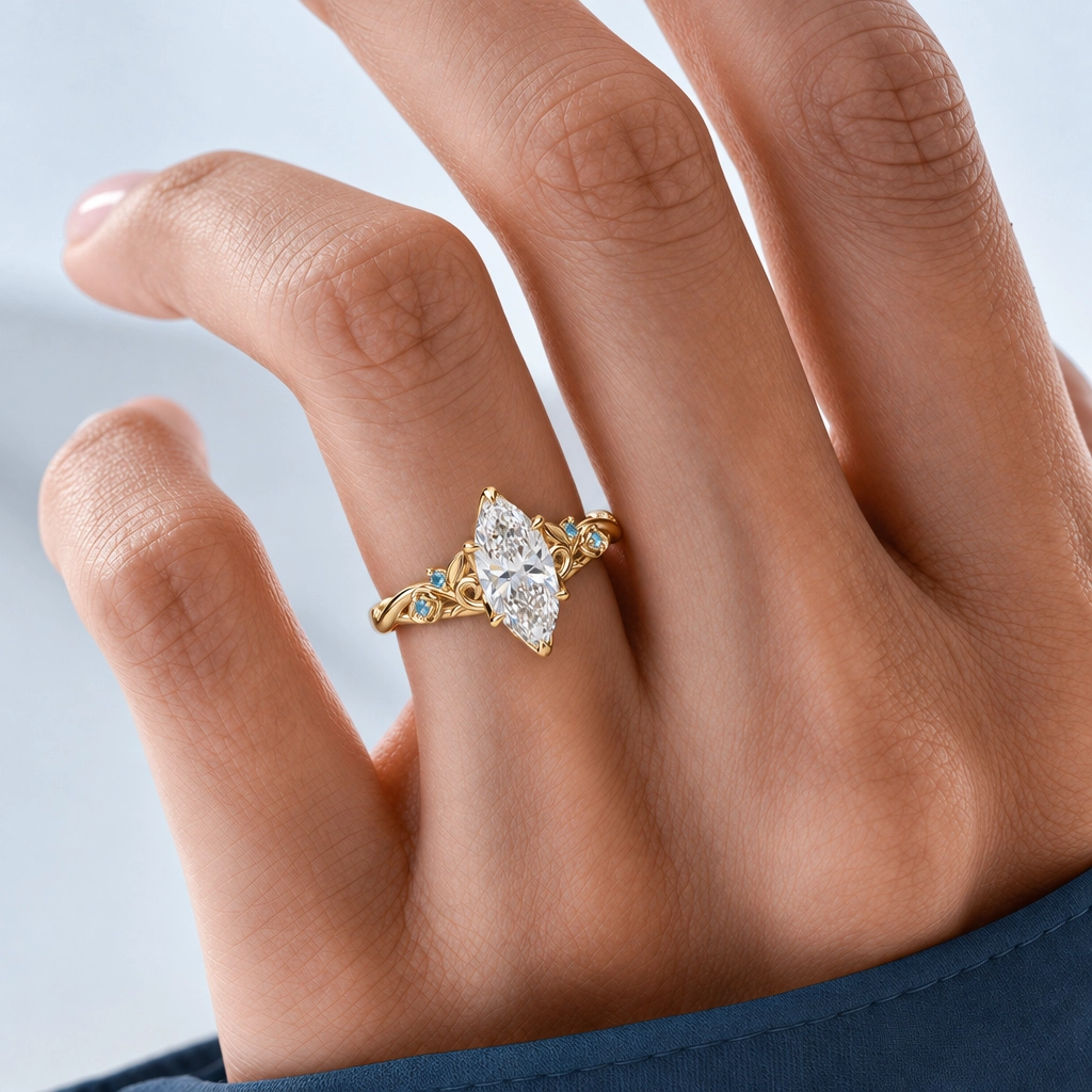 1.5ct Marquise Cut Lab Grown Diamond Garland Engagement Ring in Yellow Gold