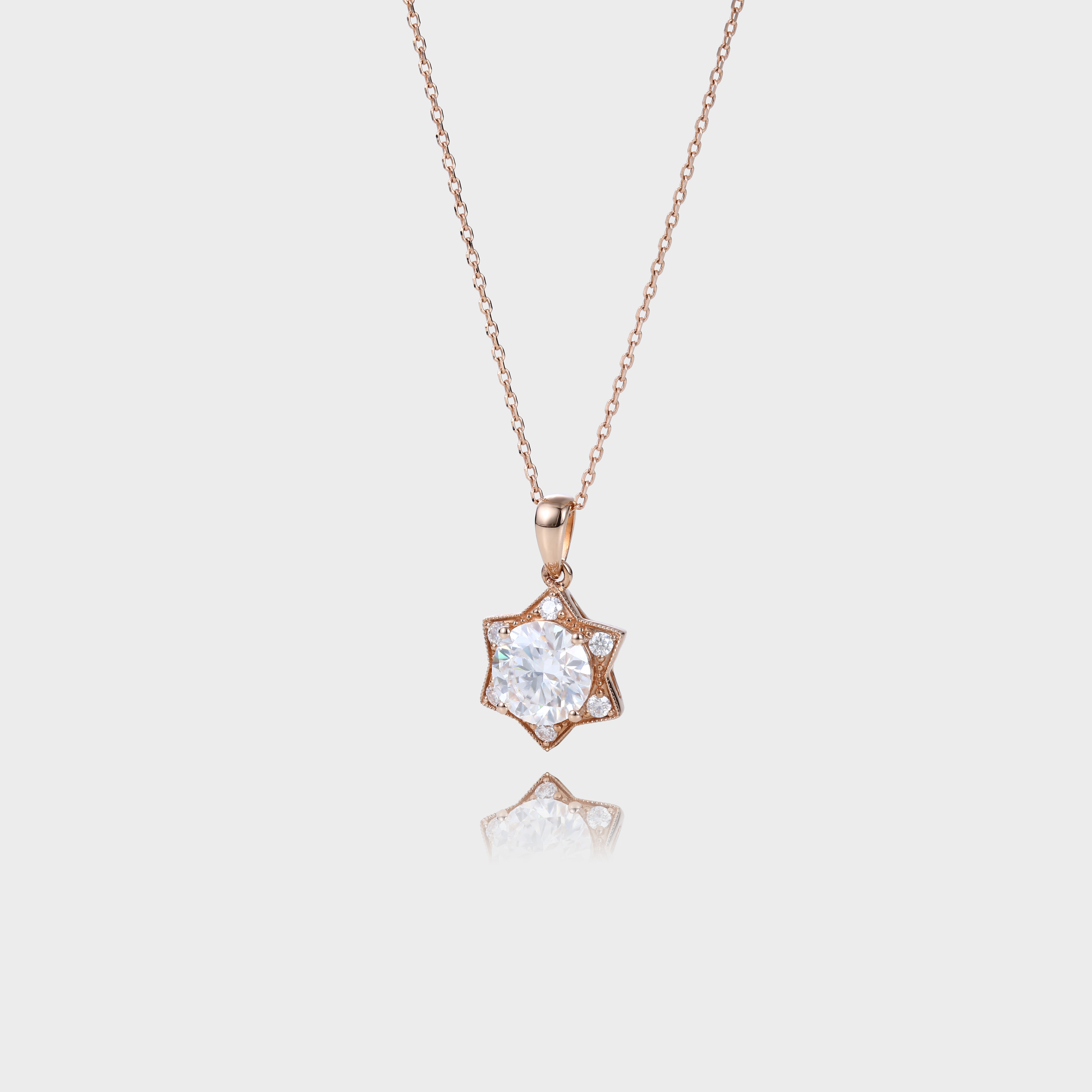 DN0065 Vintage Round Cut Lab Diamond Necklace Star of David Pendant Necklace (1)