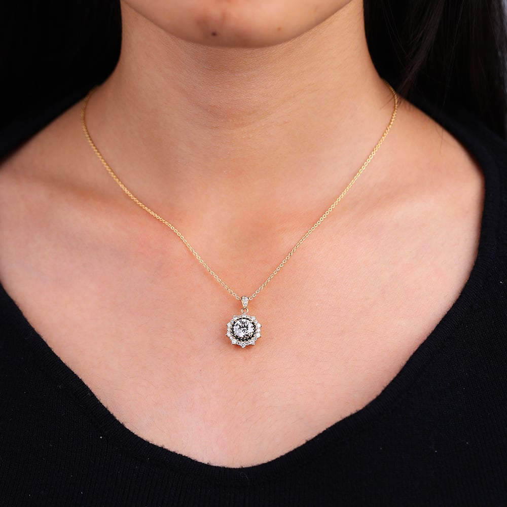 Double Halo Starlight Pendant Necklace Round Cut Lab Diamond Necklace