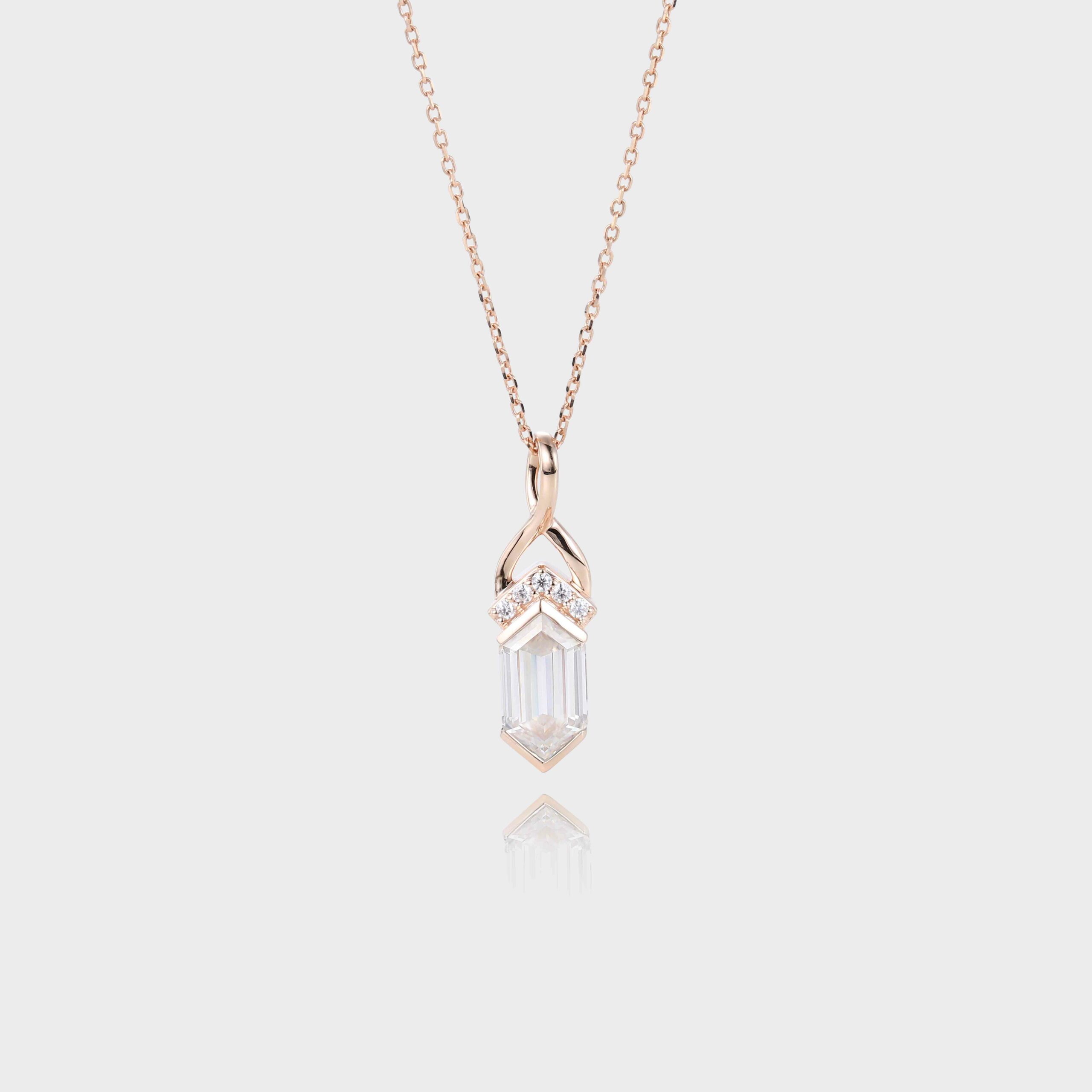 Elongated Hexagon Cut Lab Diamond Necklace Fishtail Pendant (1)
