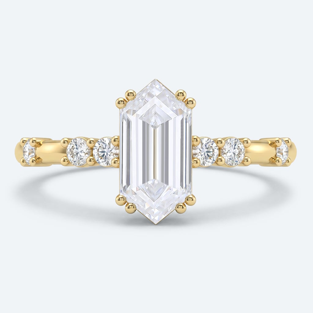 Elongated Hexagon Cut Lab Grown Diamond Modern 4 Double Prong Engagement Ring in Yellow Gold (1)