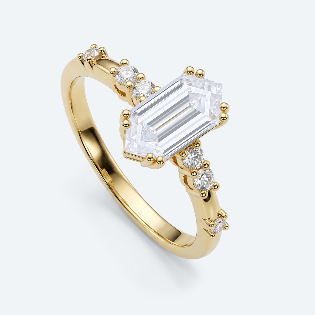 Elongated Hexagon Cut Lab Grown Diamond Modern 4 Double Prong Engagement Ring in Yellow Gold (4)
