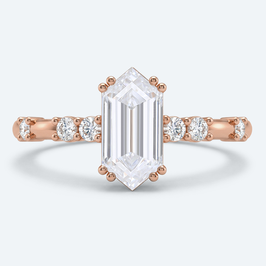 Elongated Hexagon Cut Lab Grown Diamond Modern 4 Double Prong Engagement Ring in Yellow Gold (5)