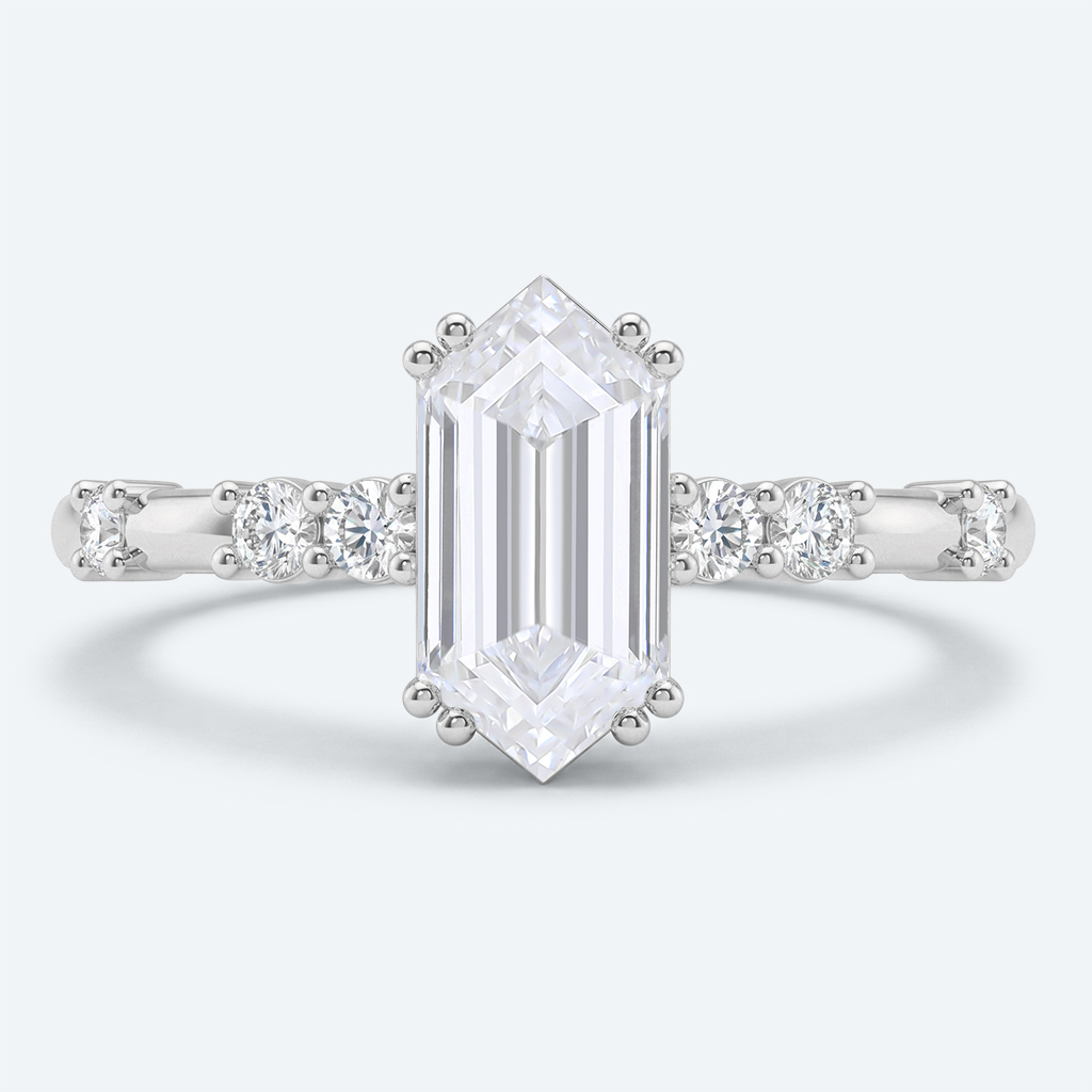 Elongated Hexagon Cut Lab Grown Diamond Modern 4 Double Prong Engagement Ring in Yellow Gold (7)