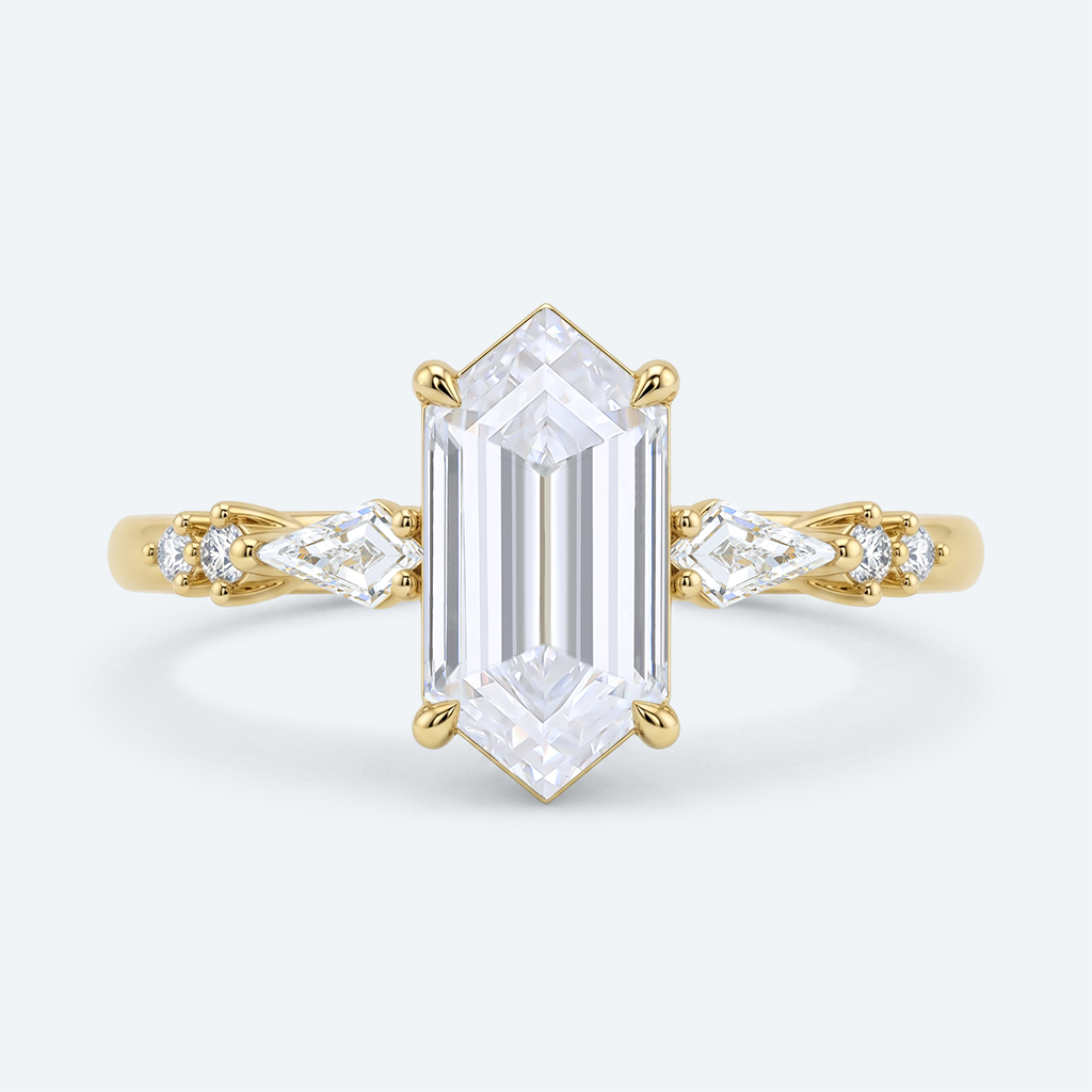 Elongated Hexagon Cut Lab Grown Diamond Modern Side Stone 4-Prong Engagement Ring in Rose Gold (3)