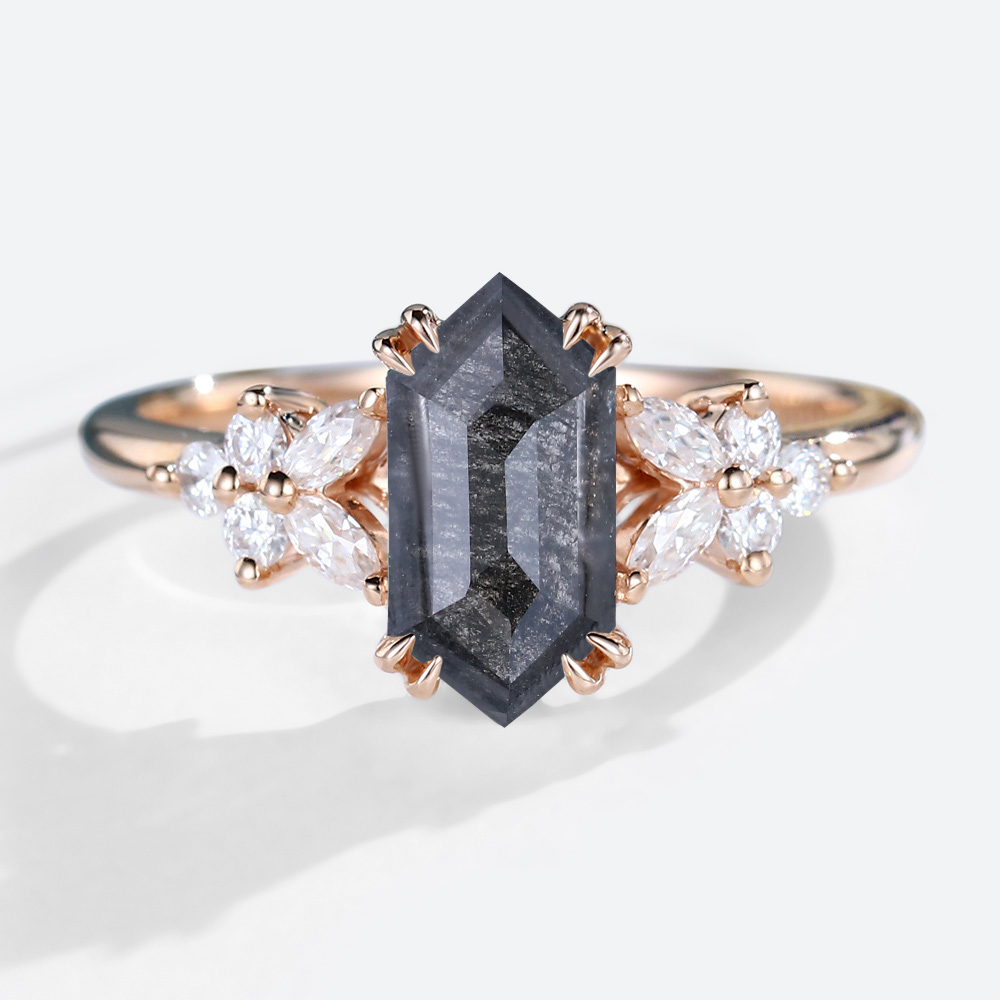Promise Rings for Women Rose Gold 1.3ct Salt and Pepper Diamond Rings