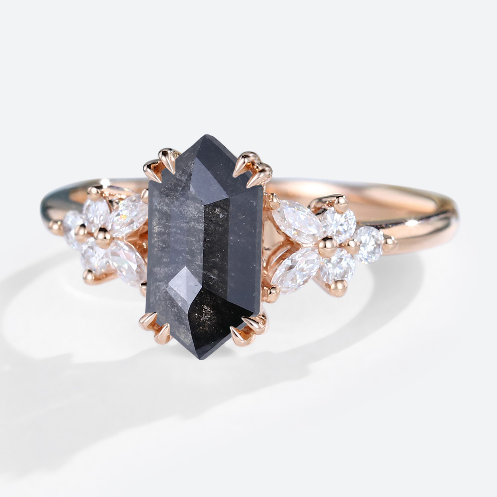 Promise Rings for Women Rose Gold 1.3ct Salt and Pepper Diamond Rings