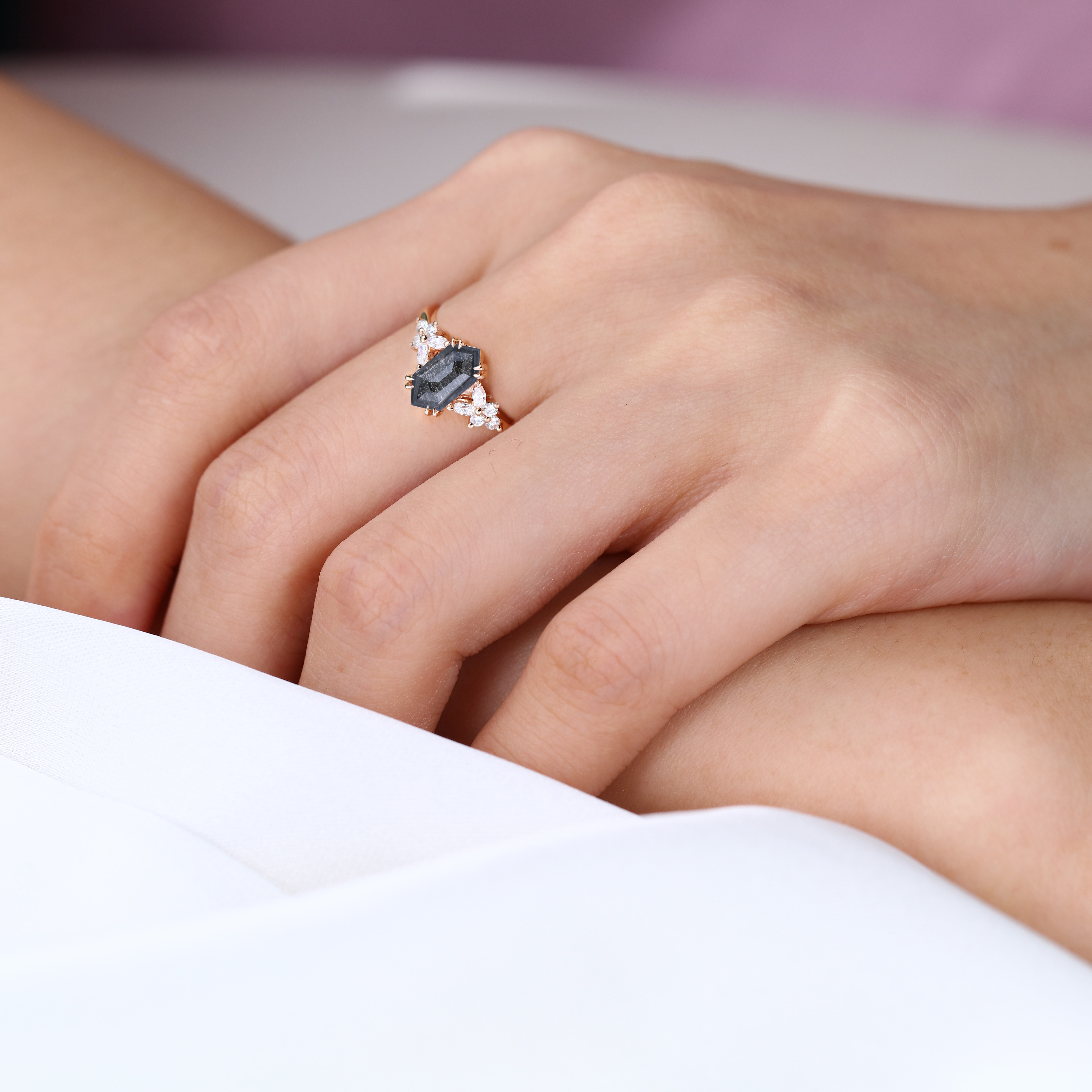 Promise Rings for Women Rose Gold 1.3ct Salt and Pepper Diamond Rings