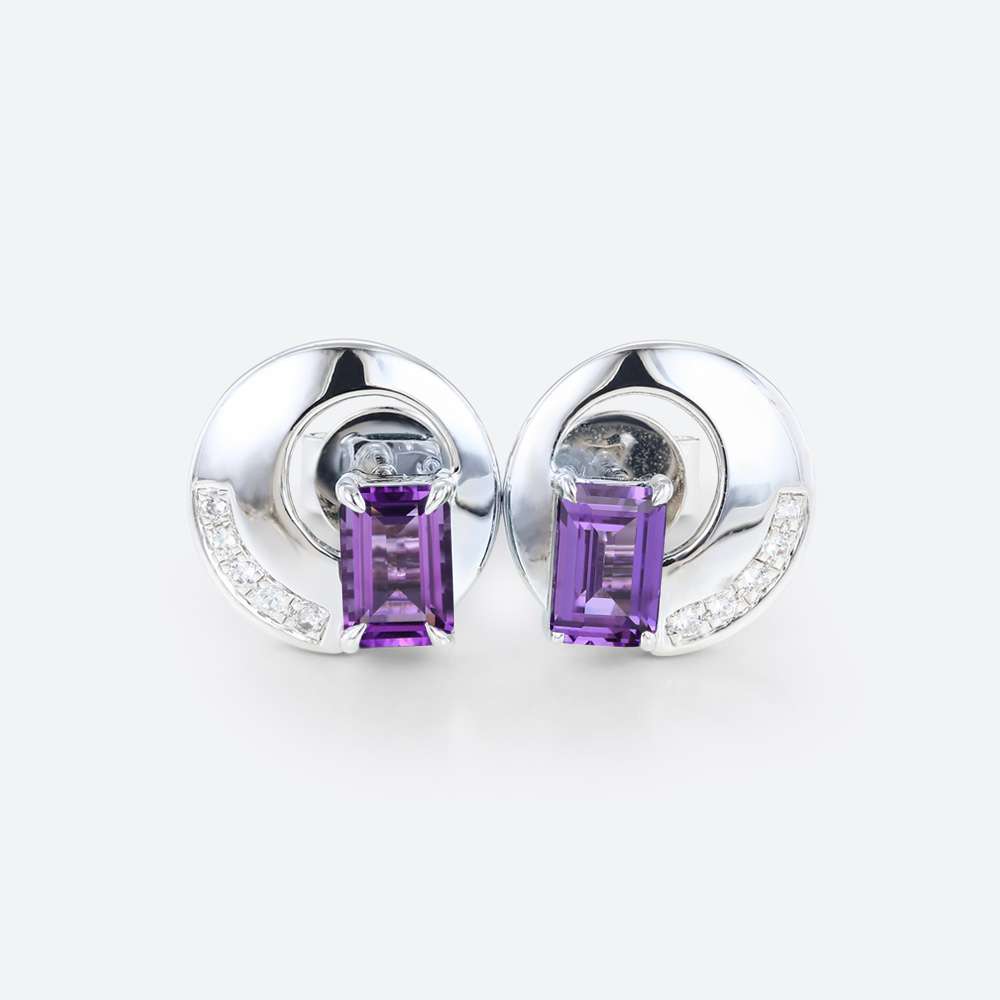 Statement Earrings Birthstone Earrings Studs Emerald Cut Gem-Amethyst Earring