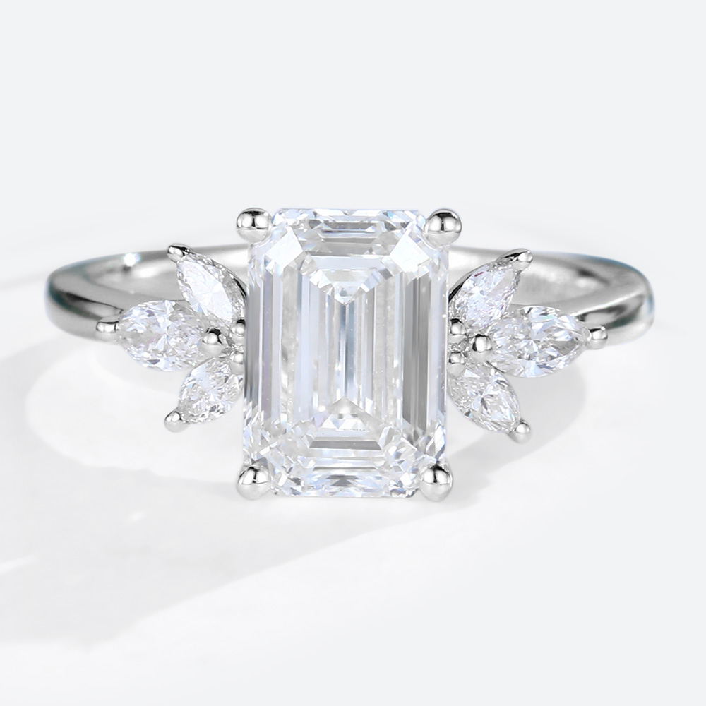 Emerald Cut Moissanite Ring White Gold Engagement Ring
