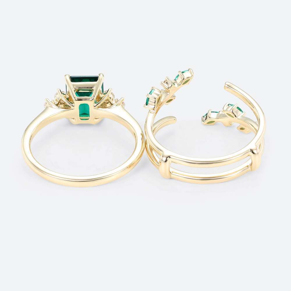 Emerald Cut Emerald Ring Gold Engagement Wedding Ring Sets