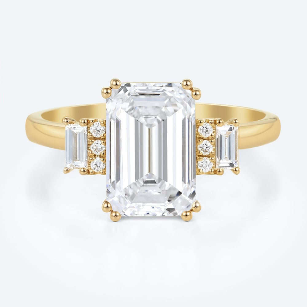 2ct Emerald Cut Lab Grown Diamond Ring Art Deco Engagement Ring in Yellow Gold