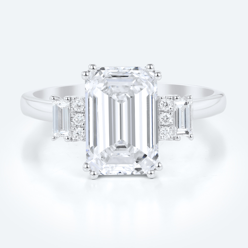 2ct Emerald Cut Lab Grown Diamond Ring Art Deco Engagement Ring in White Gold