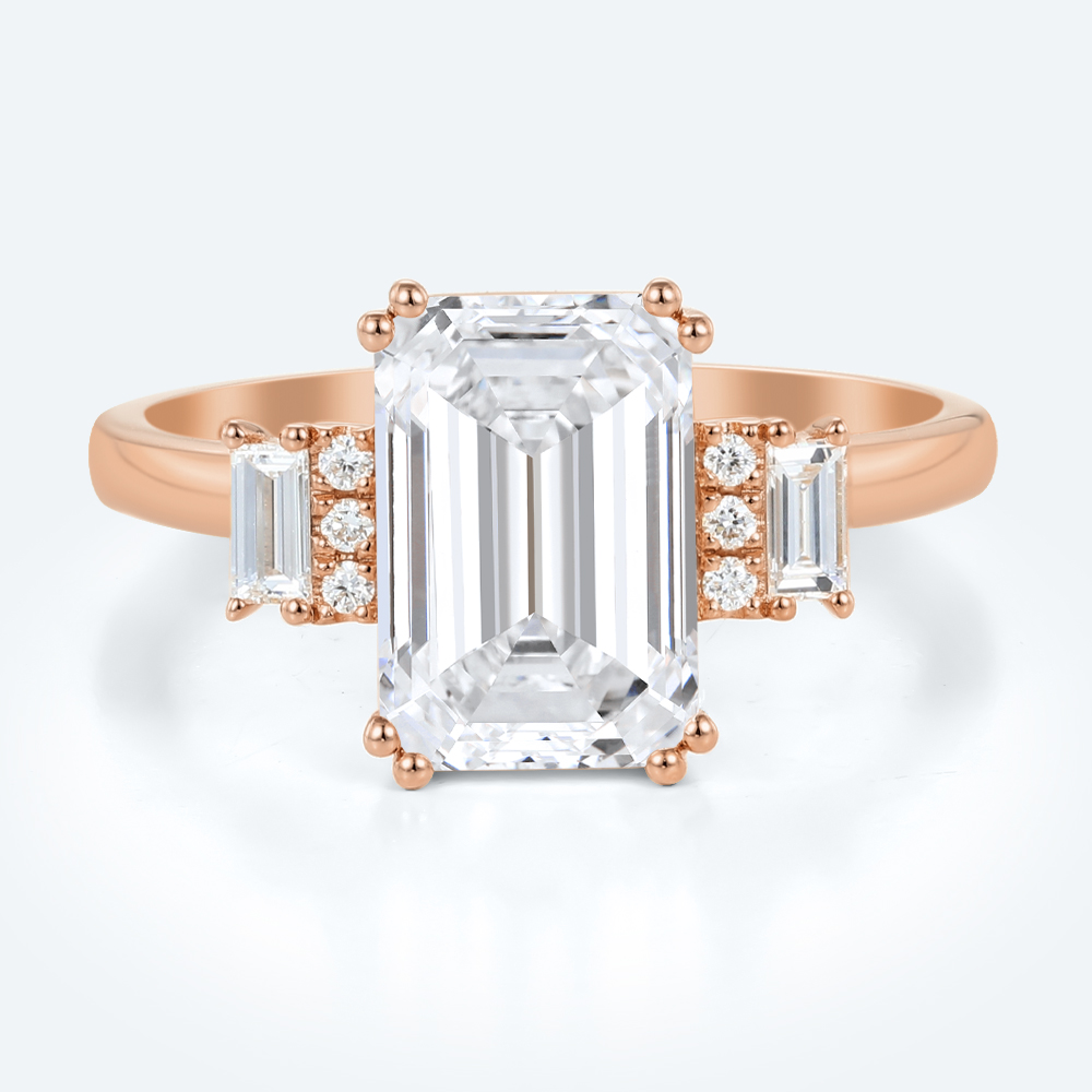 2ct Emerald Cut Lab Grown Diamond Ring Art Deco Engagement Ring in Rose Gold