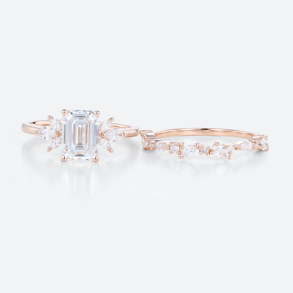 Emerald Cut Diamond Unique Wedding Ring Sets Lab Diamond Ring