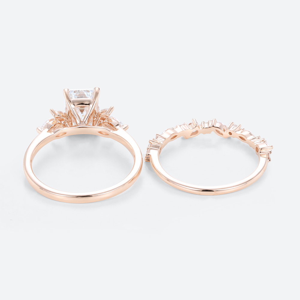 Emerald Cut Diamond Unique Wedding Ring Sets Lab Diamond Ring