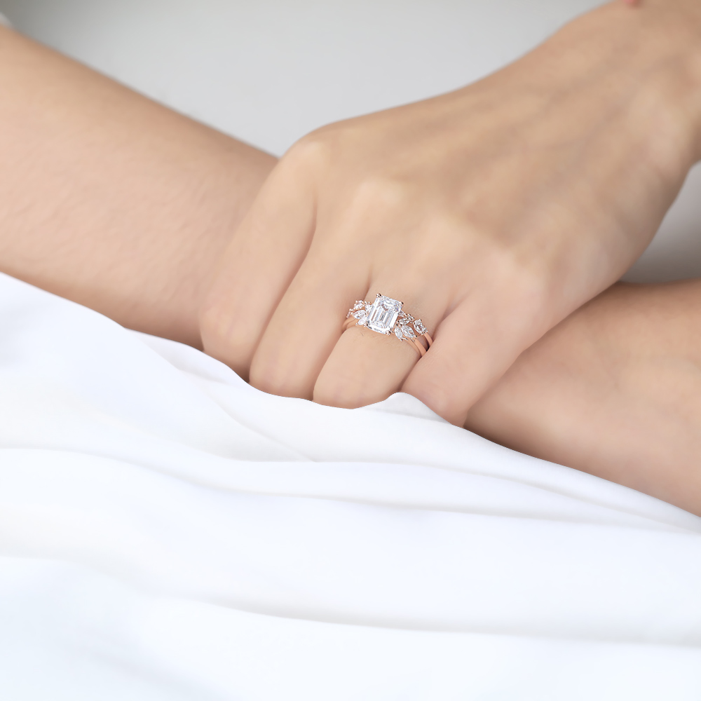 Emerald Cut Diamond Unique Wedding Ring Sets Lab Diamond Ring