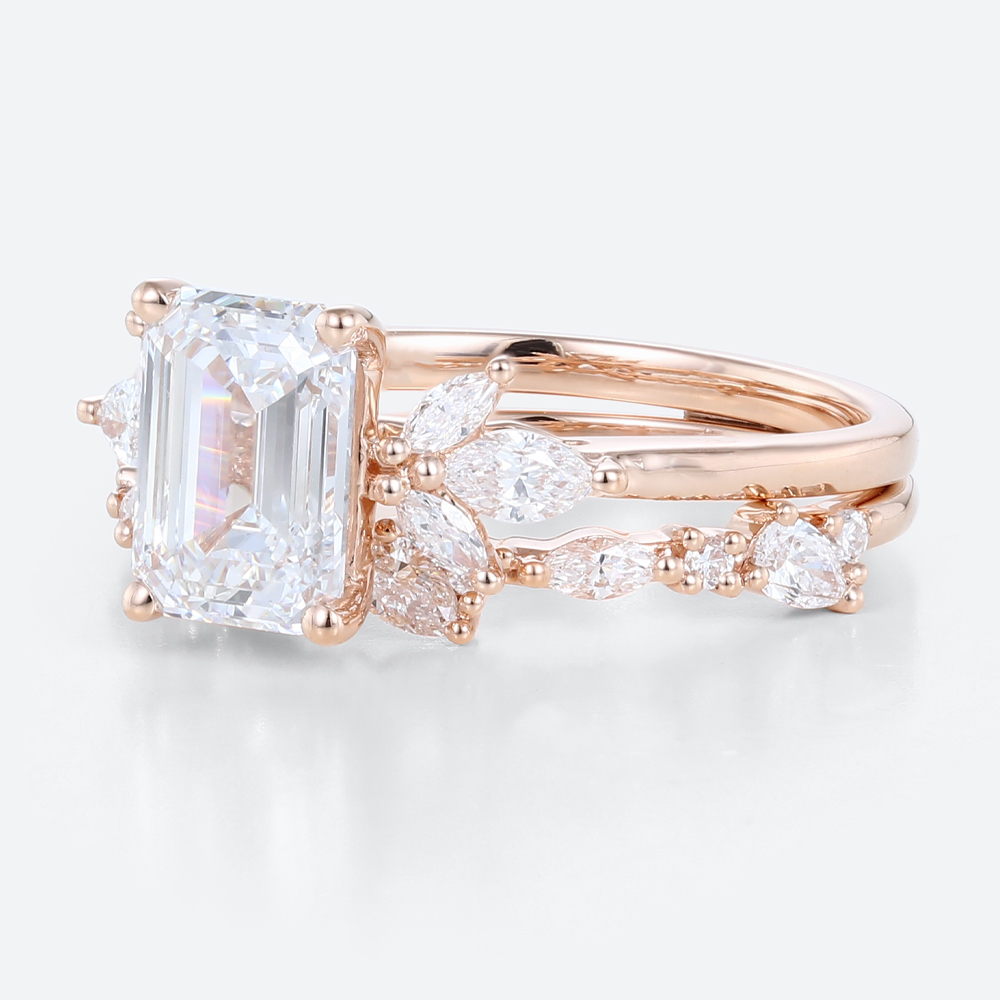 Emerald Cut Diamond Unique Wedding Ring Sets Lab Diamond Ring