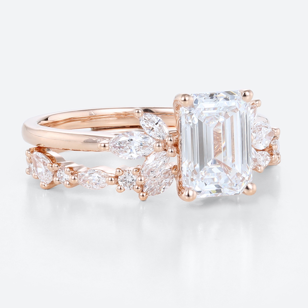 Emerald Cut Diamond Unique Wedding Ring Sets Lab Diamond Ring