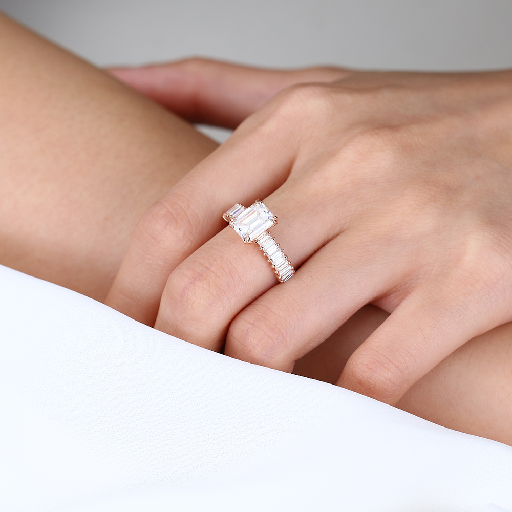 Rose Gold Emerald Cut Wedding Rings 3 Carat Lab Grown Diamond Ring