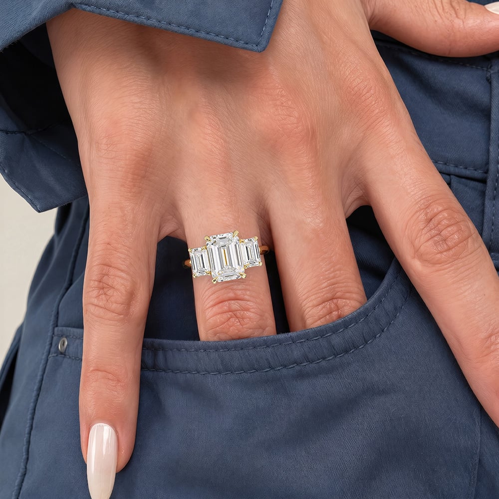 3ct Emerald Cut Engagement Rings​ ThreeStone Lab Diamond Ring