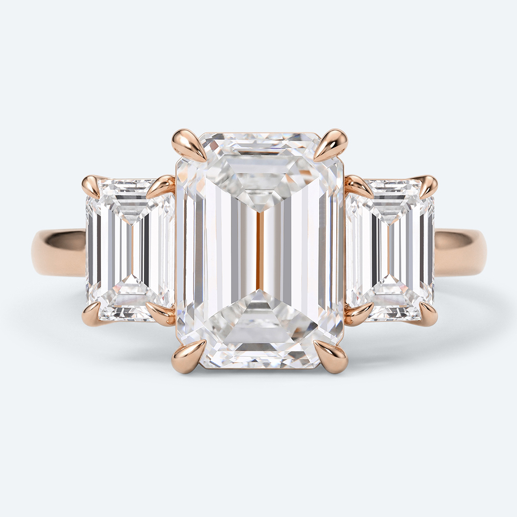 3ct Emerald Cut Engagement Rings​ ThreeStone Lab Diamond Ring