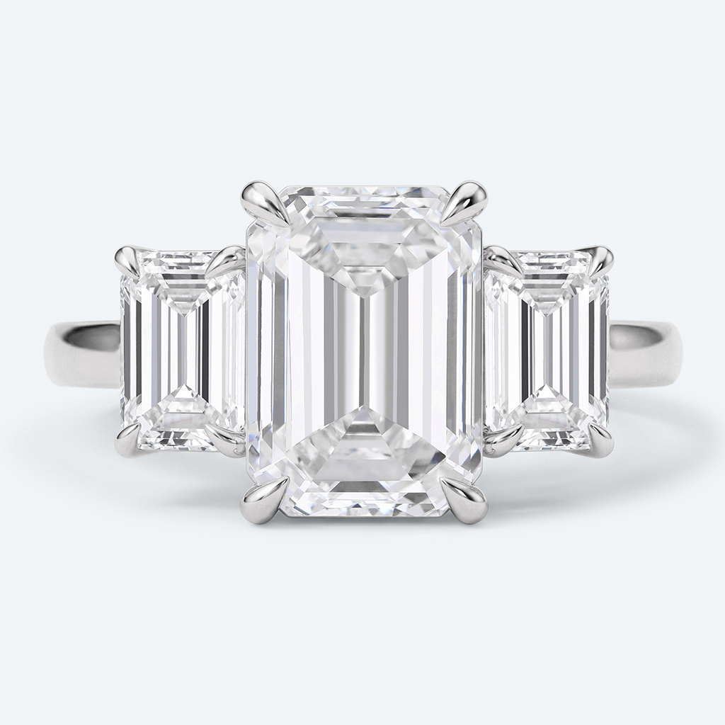 3ct Emerald Cut Engagement Rings​ ThreeStone Lab Diamond Ring