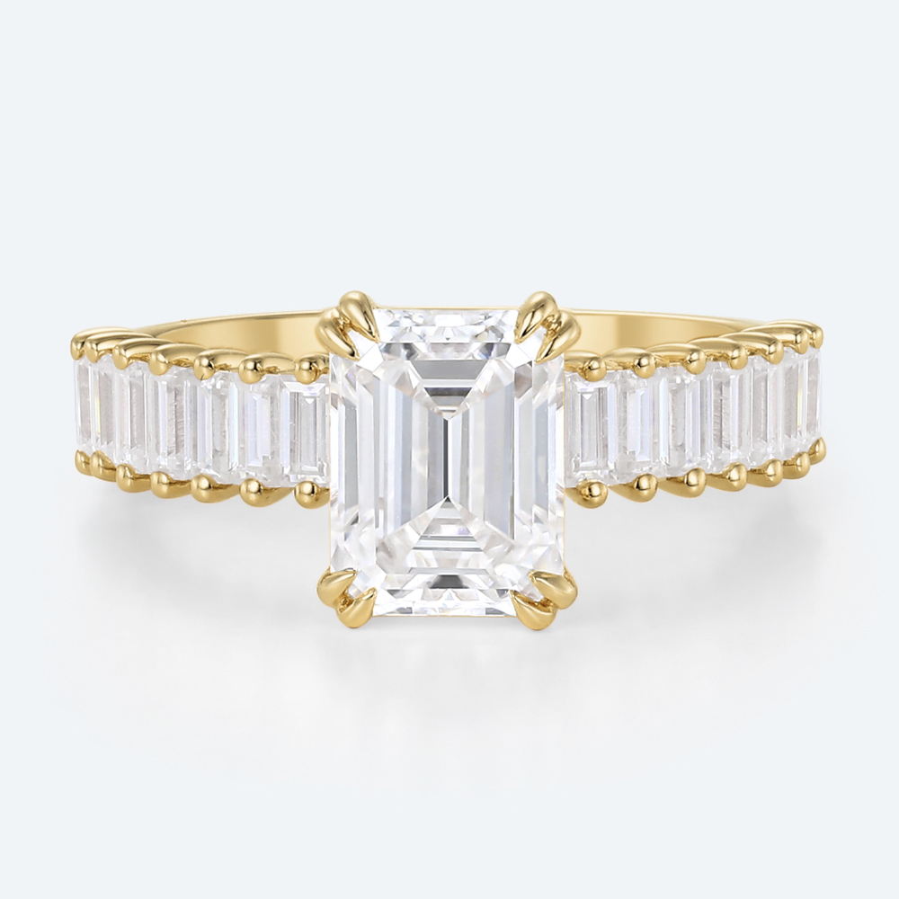 Yellow Gold Emerald Cut Wedding Rings 3 Carat Lab Grown Diamond Ring