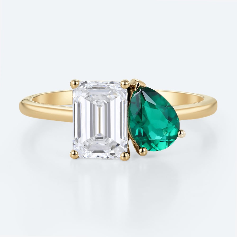 Emerald & Lab Diamond Ring Toi Et Moi​ Simple Engagement Ring