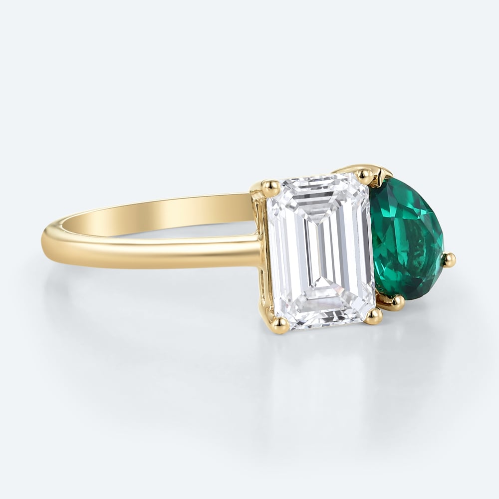 Emerald & Lab Diamond Ring Toi Et Moi​ Simple Engagement Ring