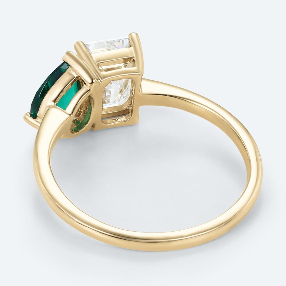 Emerald & Lab Diamond Ring Toi Et Moi​ Simple Engagement Ring